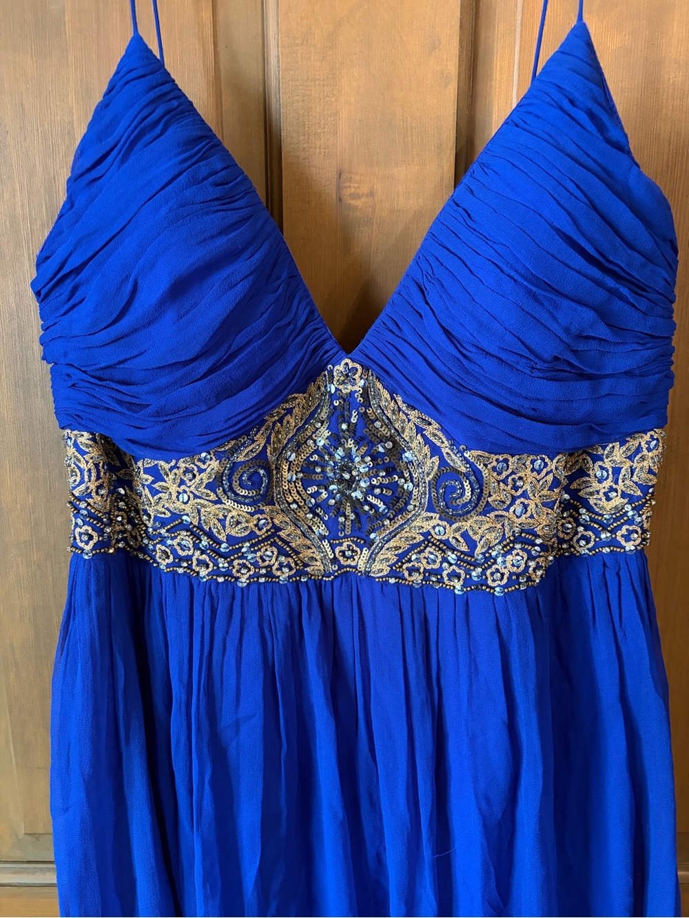 Elegant Royal Blue Beaded V-Neck formal  Dress